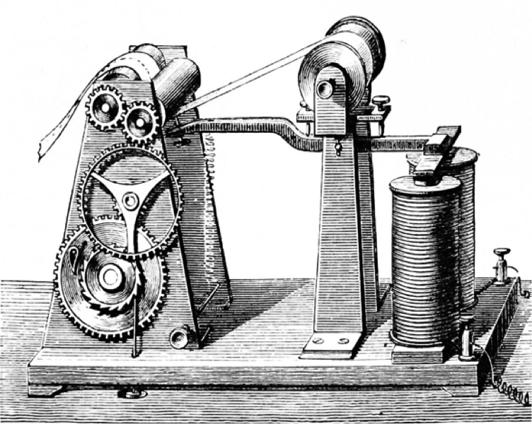 Чертеж телеграфа Морзе, который появился в журнале Popular Science Monthly, ок. 1872-1873 гг. Чертеж телеграфа Морзе, который появился в журнале Popular Science Monthly, ок. 1872-1873 гг.